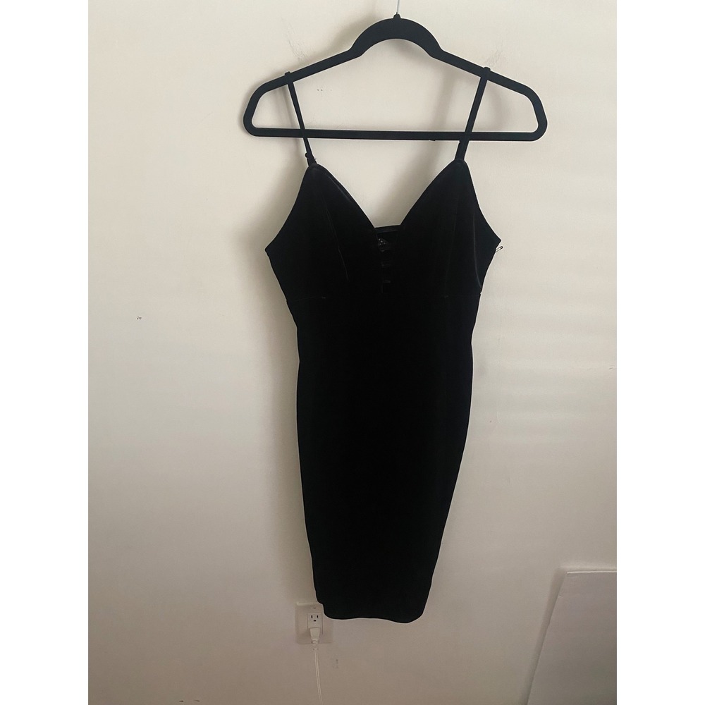 Haute Monde Womens Black Velvet Strappy V-Neck Bodycon Midi Dress Medium